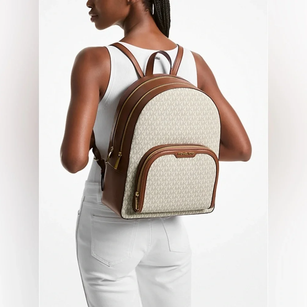 Michael Kors Jaycee Large Logo Backpack. Color : Vanilla